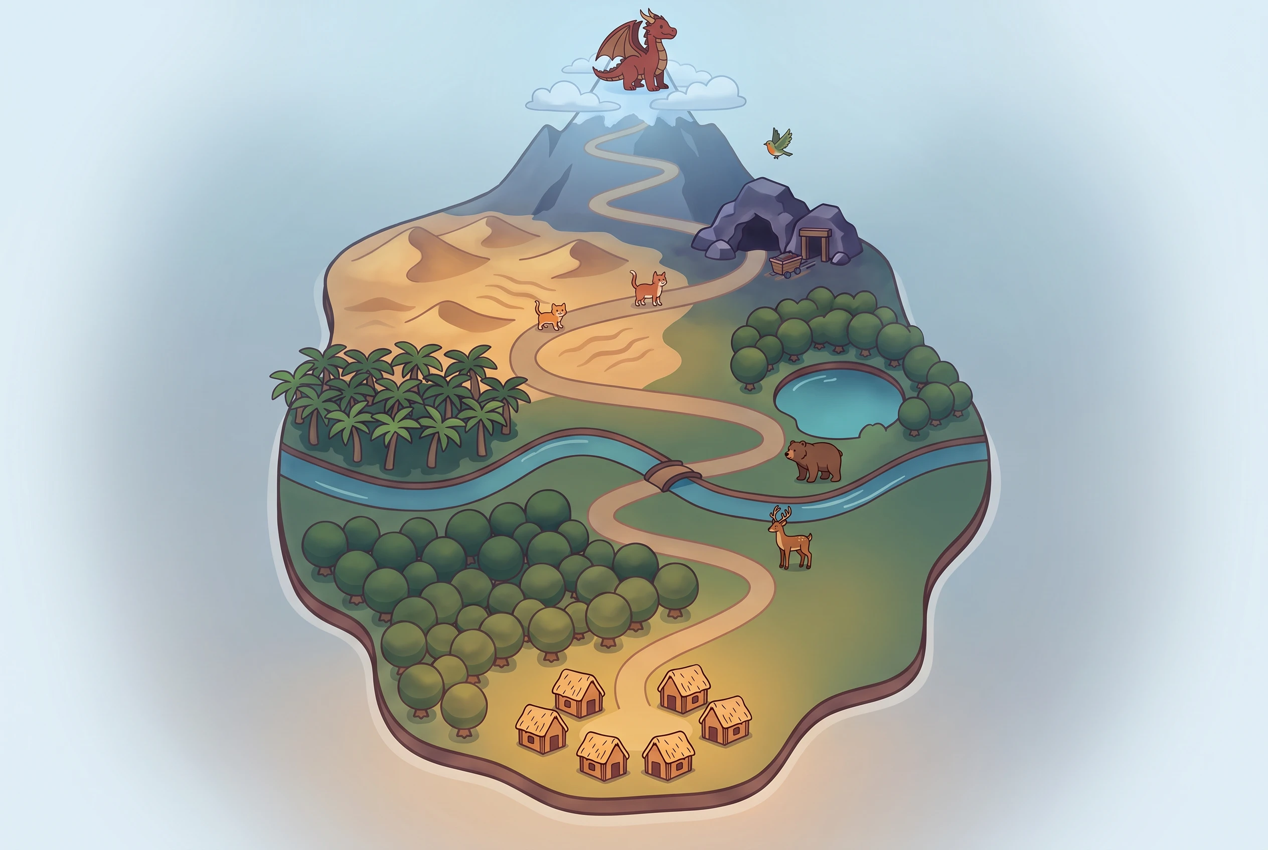 La carte du voyage, du village au sommet.